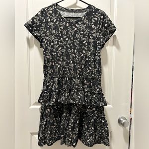 Size large CeCe vintage style black floral ruffle dress short sleeve cottagecore